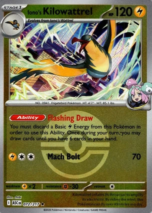 Iono's Kilowattrel 072/217 (ME: Ascended Heroes)  - Poke Ball Holofoil
