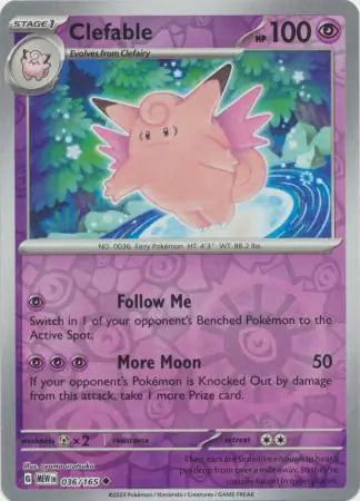 Clefable 036/165 (SV: Scarlet & Violet 151)  - Reverse Holofoil