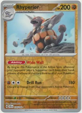 Rhyperior 076/142 (SV07: Stellar Crown)  - Reverse Holofoil