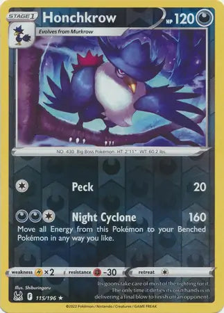 Honchkrow 115/196 (SWSH11: Lost Origin)  - Reverse Holofoil