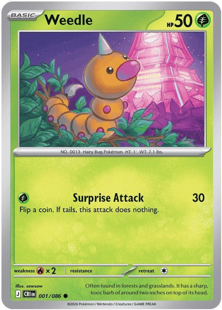 Weedle 001/086 (ME04: Chaos Rising)  - Reverse Holofoil