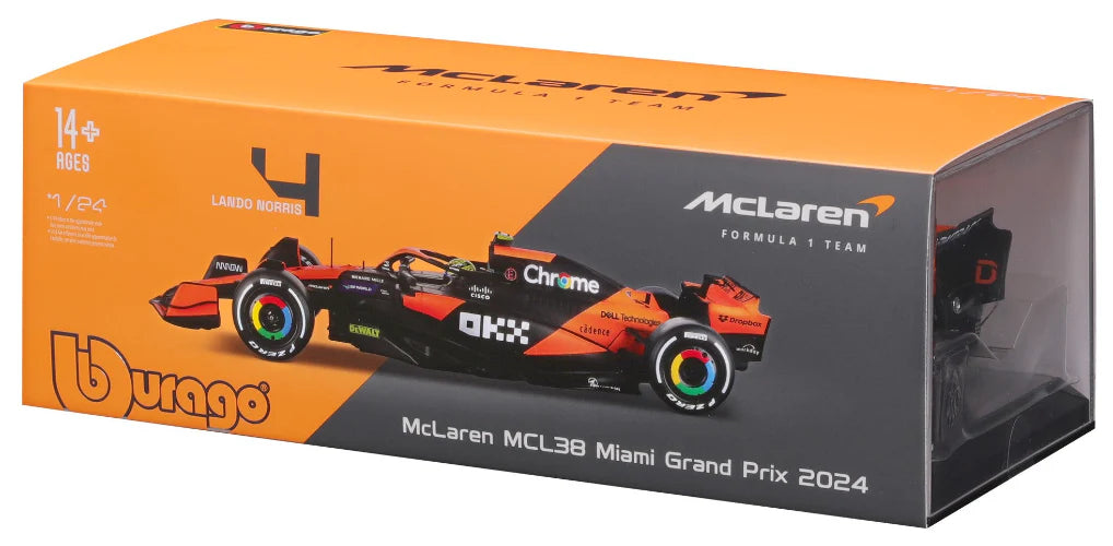 Bburago F1 with Helmet 1:24 2024 F-1 McLaren MCL38 #4 Norris in Showcase