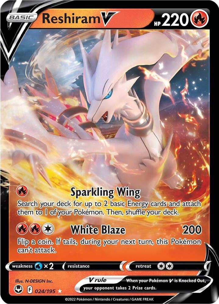 Reshiram V 024/195 (SWSH12: Silver Tempest)  - Holofoil