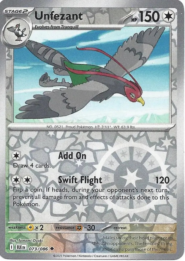 Unfezant 073/086 (SV: Black Bolt)  - Reverse Holofoil