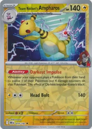 Team Rocket's Ampharos 074/182 (SV10: Destined Rivals)  - Reverse Holofoil