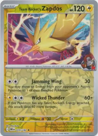 Team Rocket's Zapdos 070/182 (SV10: Destined Rivals)  - Reverse Holofoil