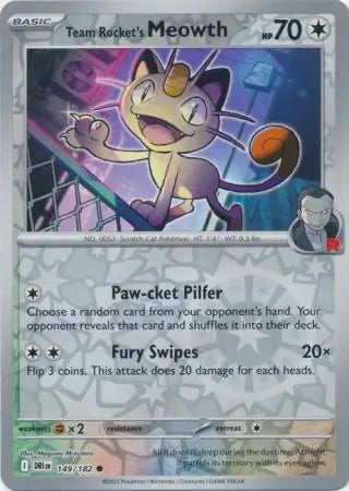 Team Rocket's Meowth 149/182 (SV10: Destined Rivals)  - Reverse Holofoil