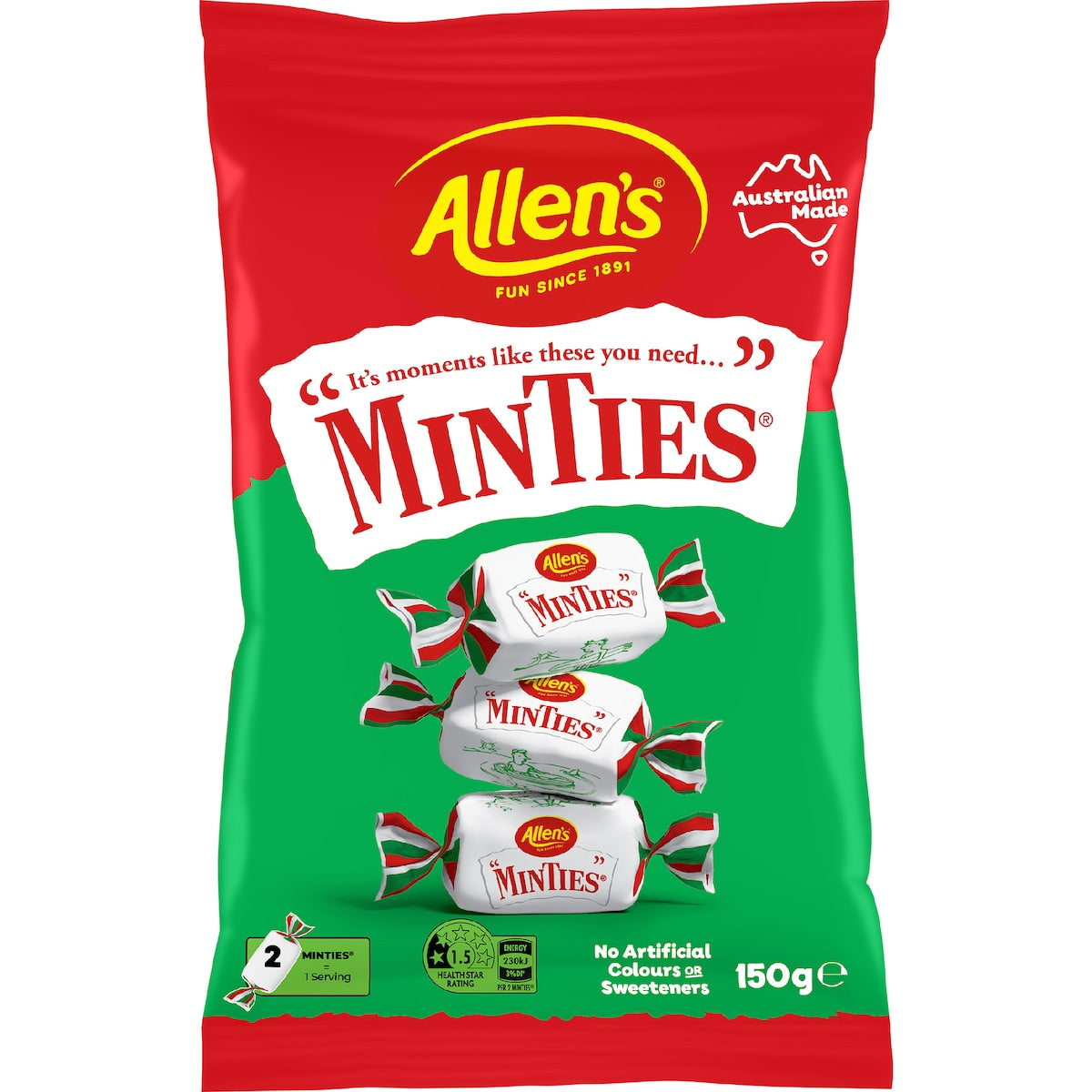 Allen's Minties Mint Chewy Lollies Bag 150g