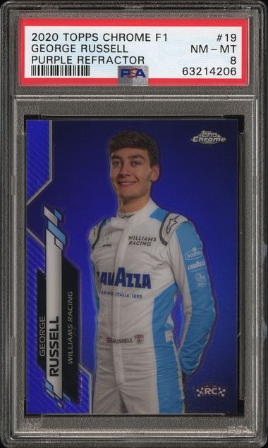 2020 TOPPS CHROME FORMULA 1 #19 GEORGE RUSSELL PURPLE REFRACTOR /399 PSA 8