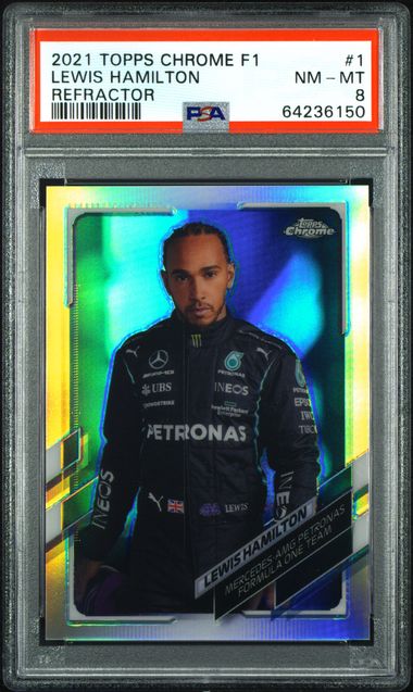 2021 TOPPS CHROME FORMULA 1 #1 LEWIS HAMILTON REFRACTOR PSA 8