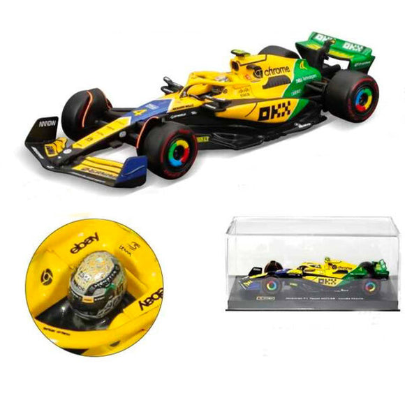 Bburago F1 with Helmet 1:43 2024 McLaren F1 Senna Livery Driver #4 Norris with Helmet