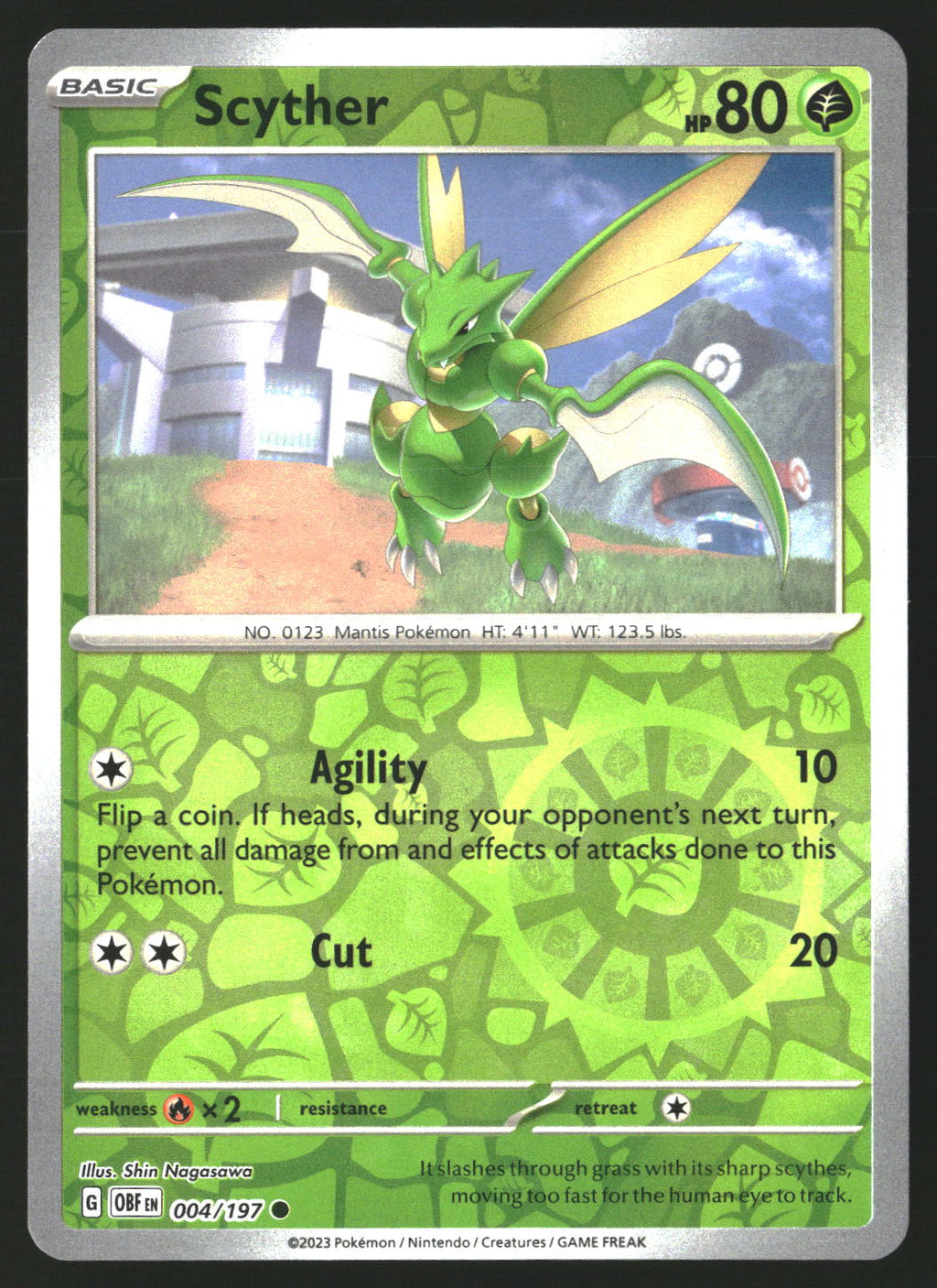 Scyther #004/197 Common,Reverse Holo SV03: Obsidian Flames