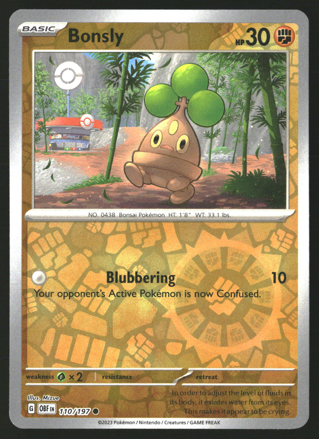 Bonsly #110/197 Common,Reverse Holo SV03: Obsidian Flames