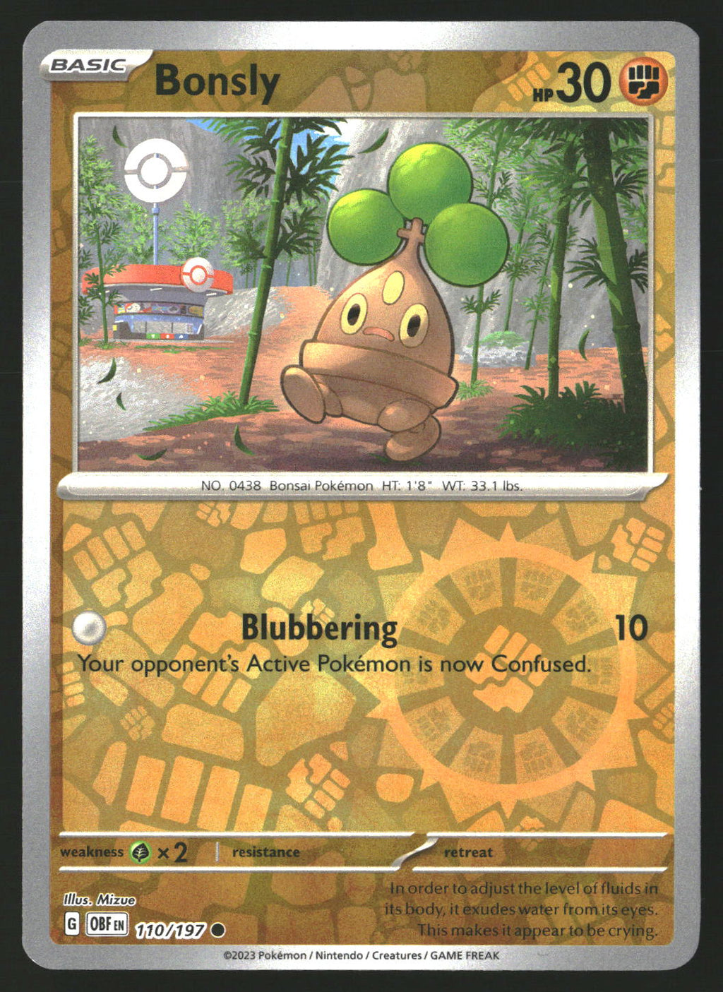 Bonsly #110/197 Common,Reverse Holo SV03: Obsidian Flames