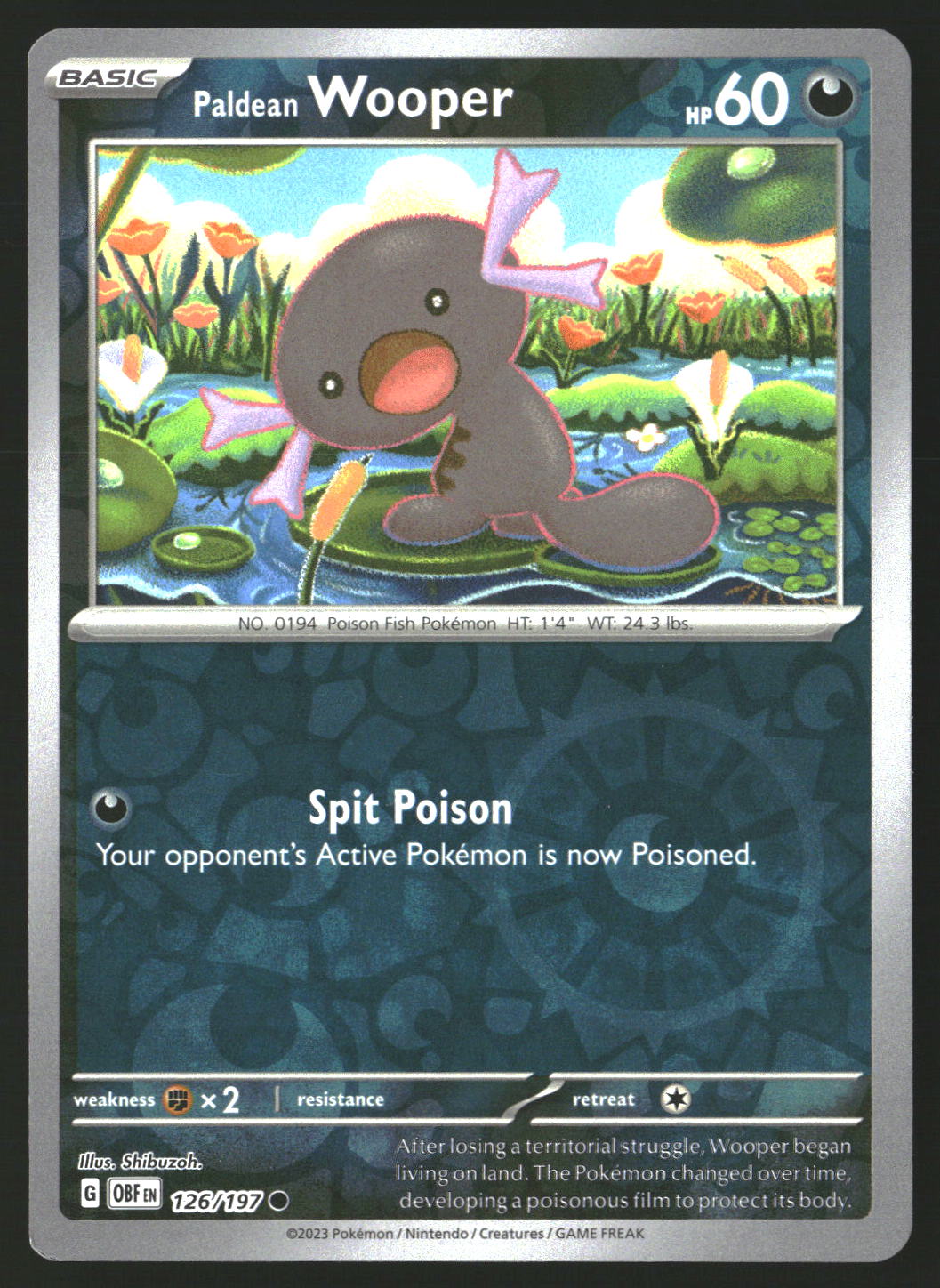 Paldean Wooper #126/197 Common,Reverse Holo SV03: Obsidian Flames