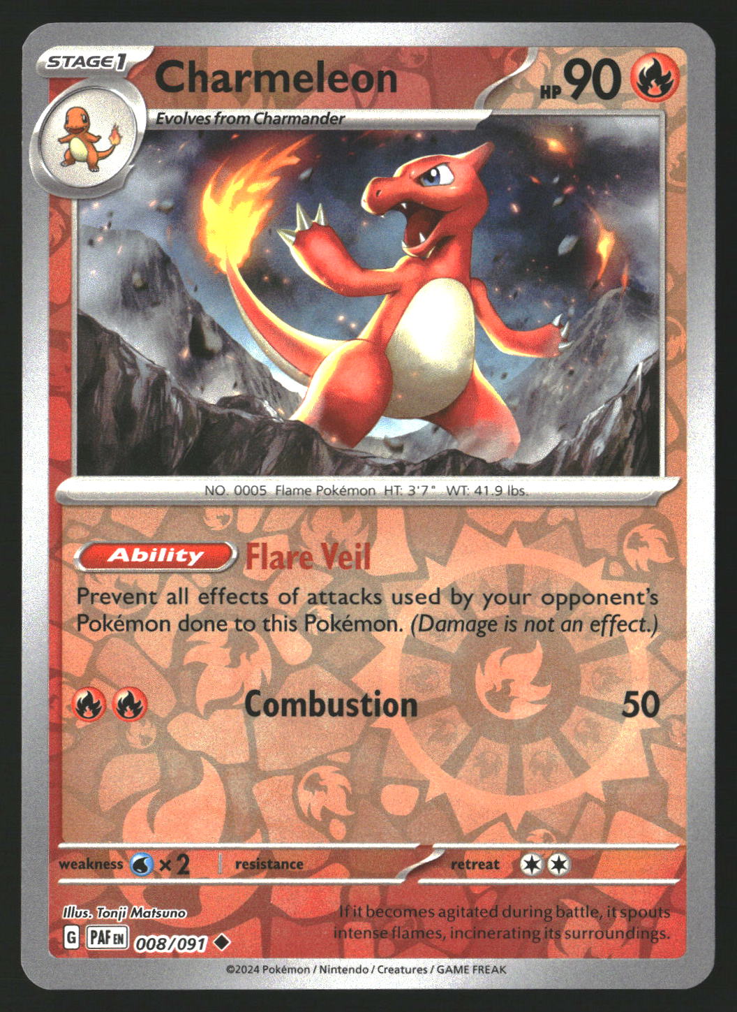 Charmeleon #008/091 Uncommon,Reverse Holo SV: Paldean Fates