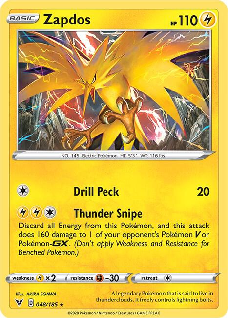 Zapdos 048/185 (SWSH04: Vivid Voltage)  - Holofoil