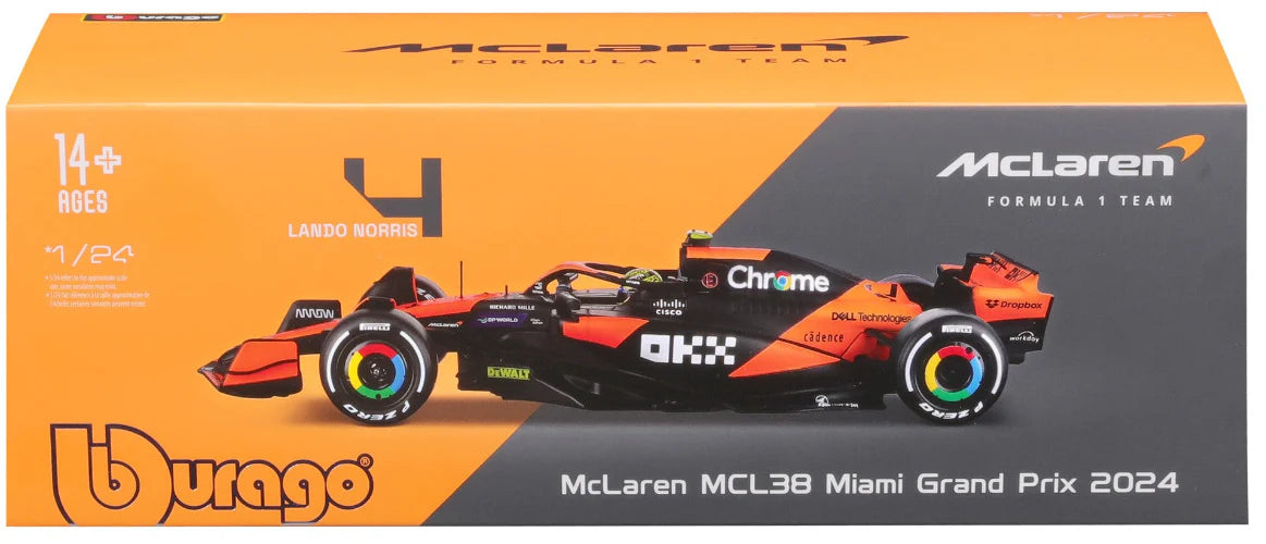 Bburago F1 with Helmet 1:24 2024 F-1 McLaren MCL38 #4 Norris in Showcase