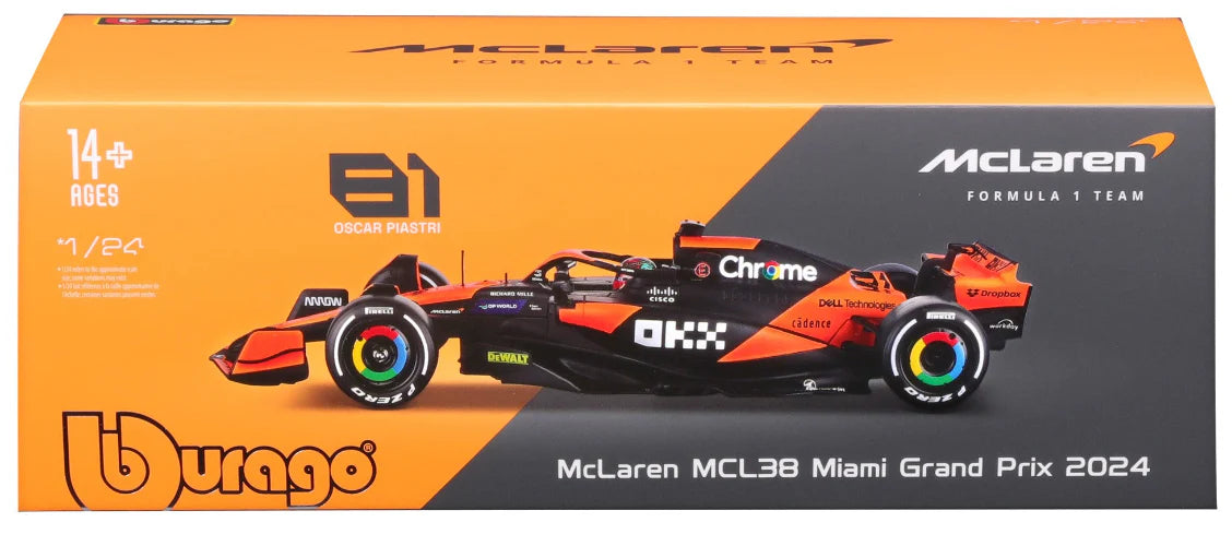 Bburago F1 with Helmet 1:24 2024 F-1 McLaren MCL38 #81 Piastri in Showcase