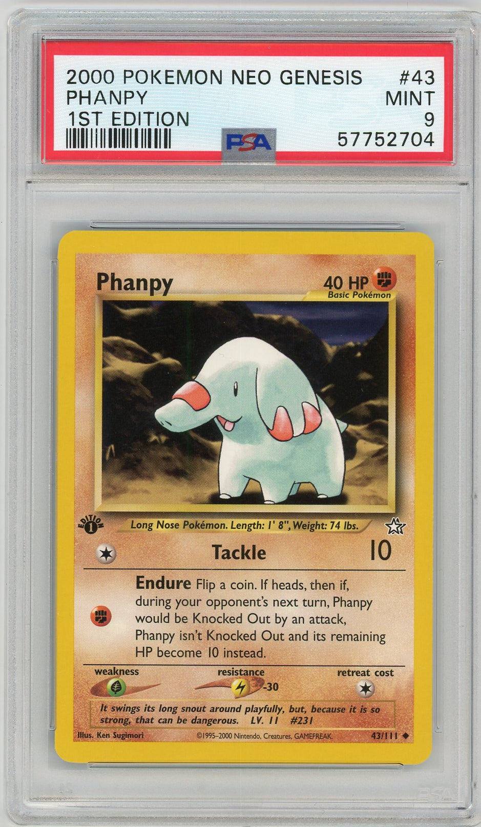 Phanpy - Uncommon - 43/111 First Edition PSA 9