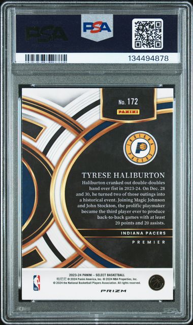 2023 Panini Select Tyrese Haliburton Tiger Prizm SSP - PSA 9