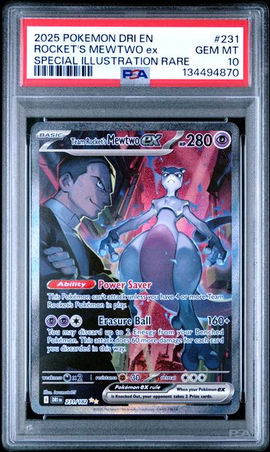 2025 POKEMON DRI EN-DESTINED RIVALS #231 ROCKET'S MEWTWO ex SPECIAL ILLUSTRATION RARE PSA 10