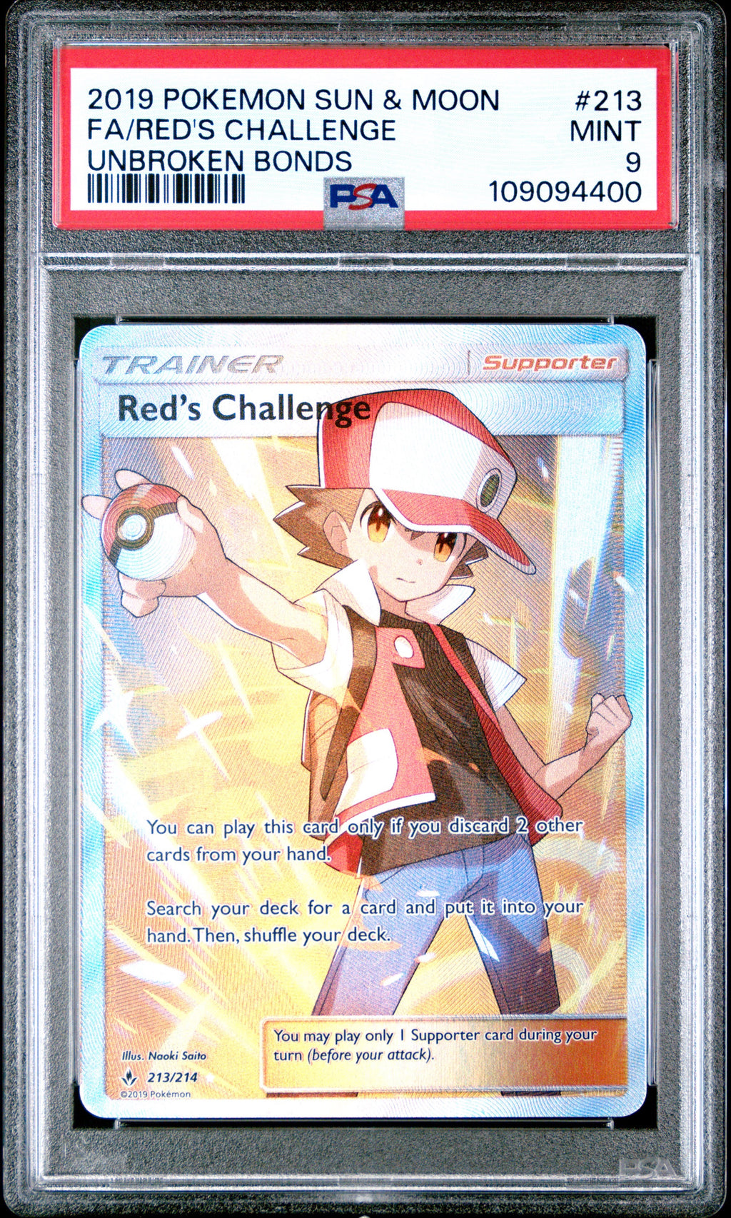 PSA 9 MINT Red's Challenge 213/214 FULL ART HOLO Pokemon Card