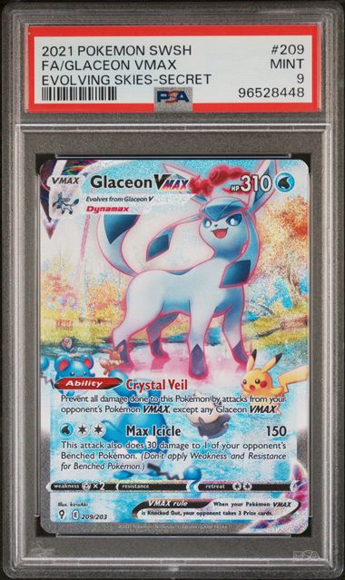 SWORD & SHIELD EVOLVING SKIES #209 FA/GLACEON VMAX EVOLVING SKIES-SECRET PSA 9