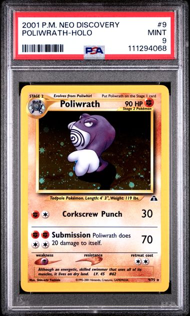 2001 POKEMON NEO DISCOVERY #9 POLIWRATH-HOLO PSA 9