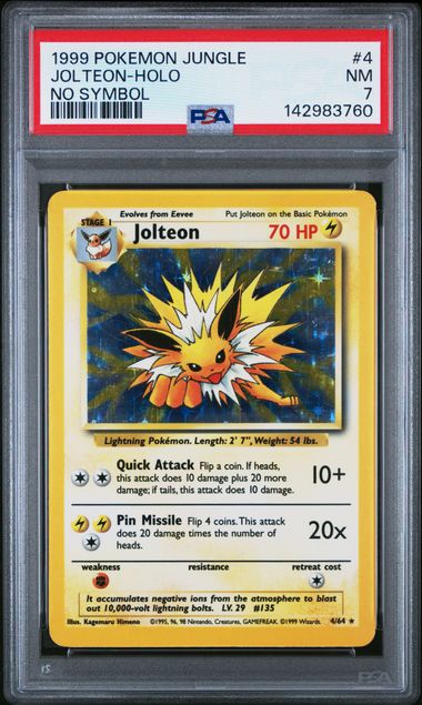 Pokémon TCG Jolteon Jungle 4/64 Holo Unlimited Holo Rare no symbol PSA 7