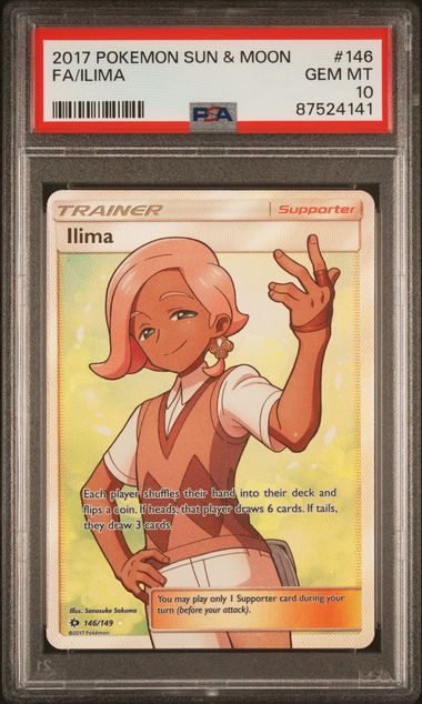 PSA 10 Ilima 146/149 Full Art Trainer Sun & Moon Base 2017