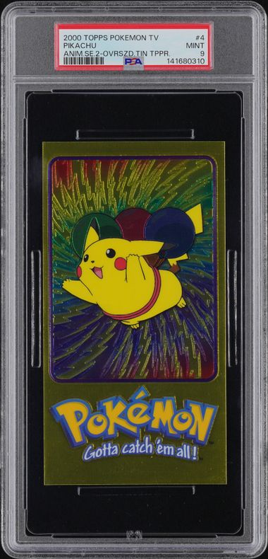 2000 TOPPS POKEMON TV ANIMATION SERIES 2 OVERSIZED TIN TOPPER #4 PIKACHU ANIM.SE.2-OVRSZD.TIN TPPR. PSA 9