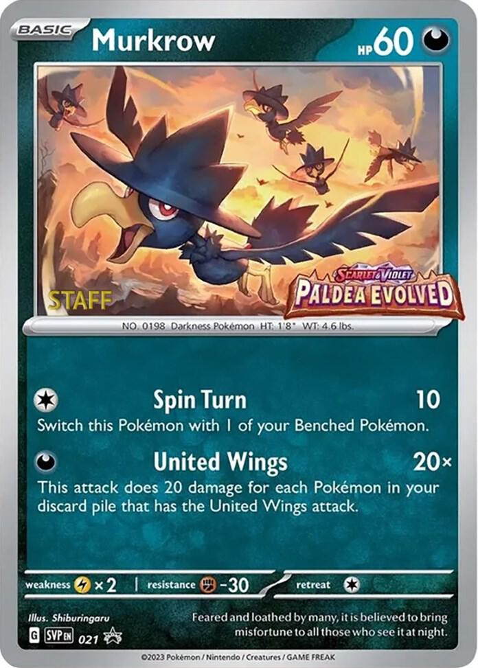 Murkrow Prerelease Staff 021 (SV: Scarlet & Violet Promo Cards)  - Holofoil