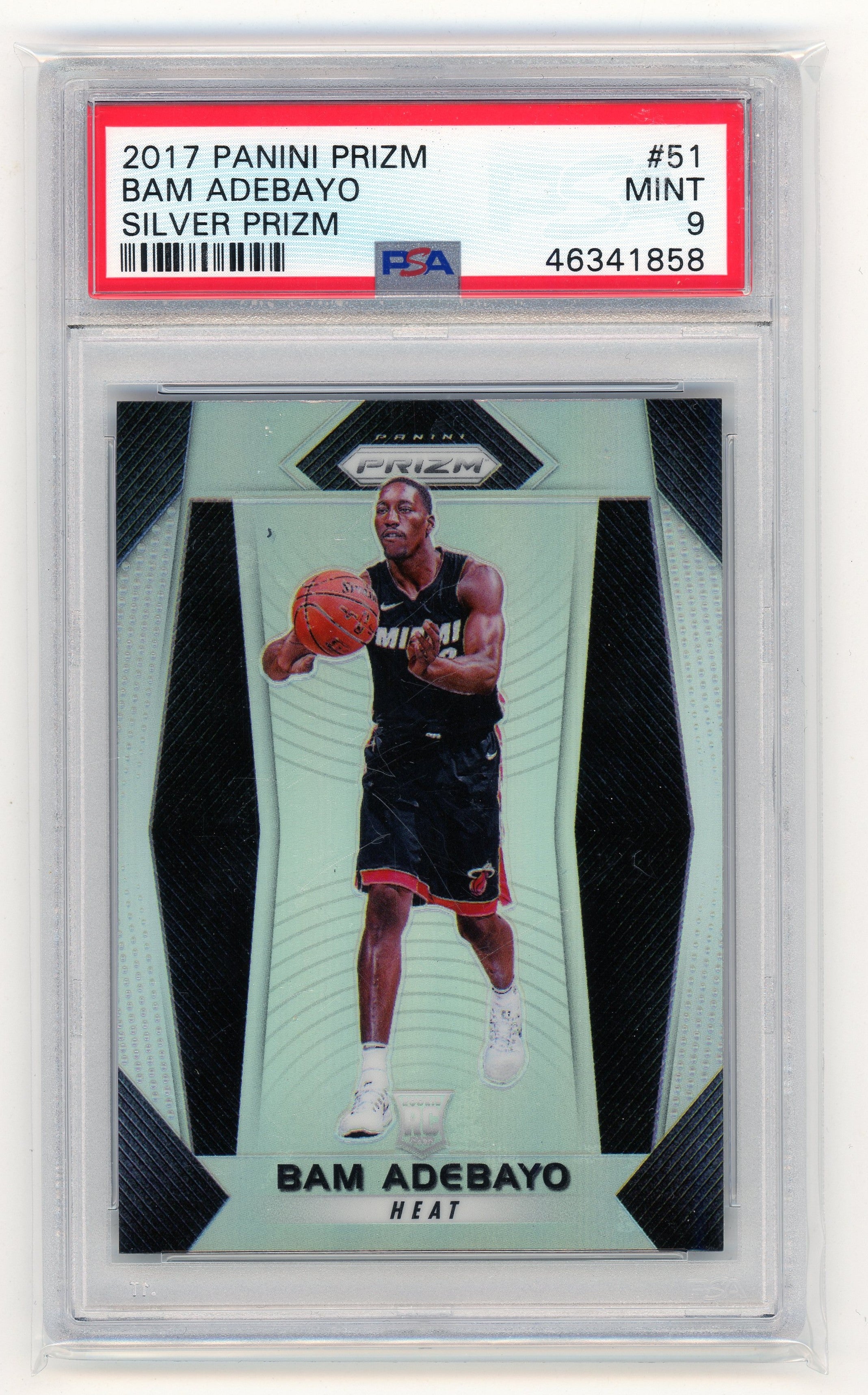 2017 PANINI PRIZM #51 BAM ADEBAYO SILVER PRIZM PSA 9
