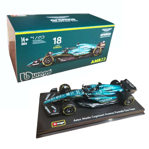 Bburago Formula Racing 1:43 2023 F-1 Aston Martin AMR23 #18 Stroll with Helmet