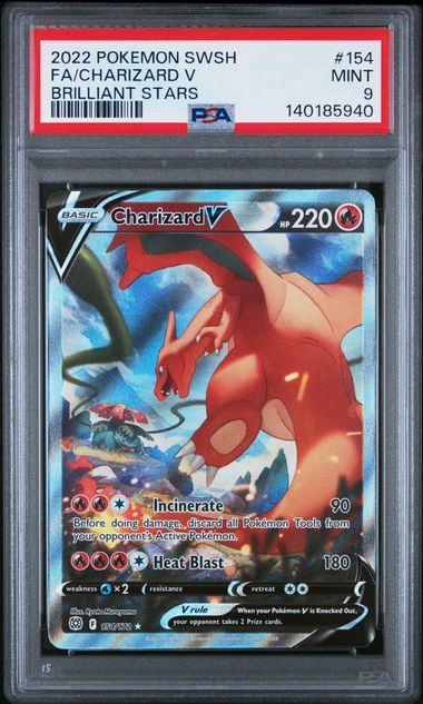 2022 POKEMON SWORD & SHIELD BRILLIANT STARS #154 FA/CHARIZARD V BRILLIANT STARS PSA 9