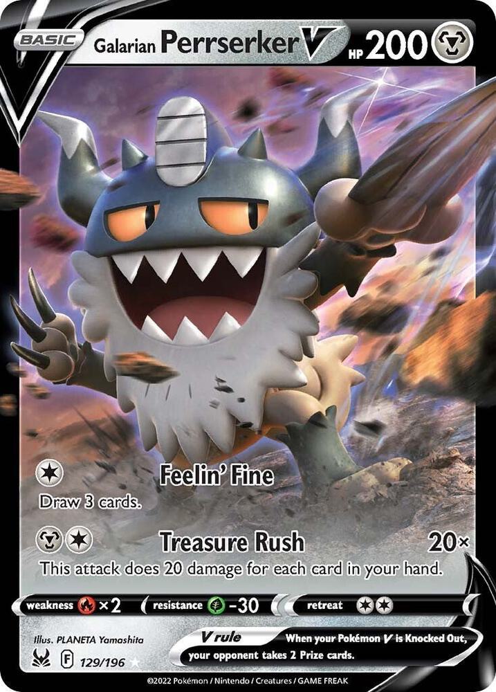 Galarian Perrserker V 129/196 (SWSH11: Lost Origin)  - Holofoil