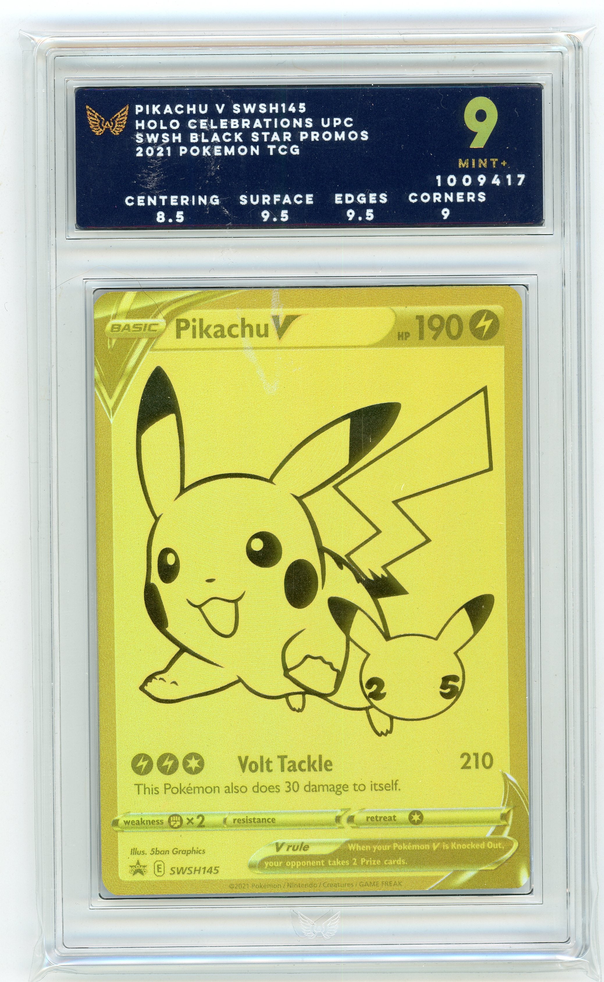 2021 Pokemon 25th Celebrations Pikachu V UPC Gold Promo SWSH145 ARK 9