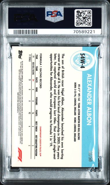 2020 TOPPS CHROME FORMULA 1 1954 WORLD ON WHEELS #4 ALEXANDER ALBON /50 PSA 8