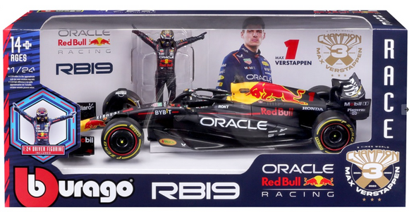 Bburago F1 with Driver 1:24 2023 Red Bull Racing RB19 with Verstappen Driver Figurine in WB