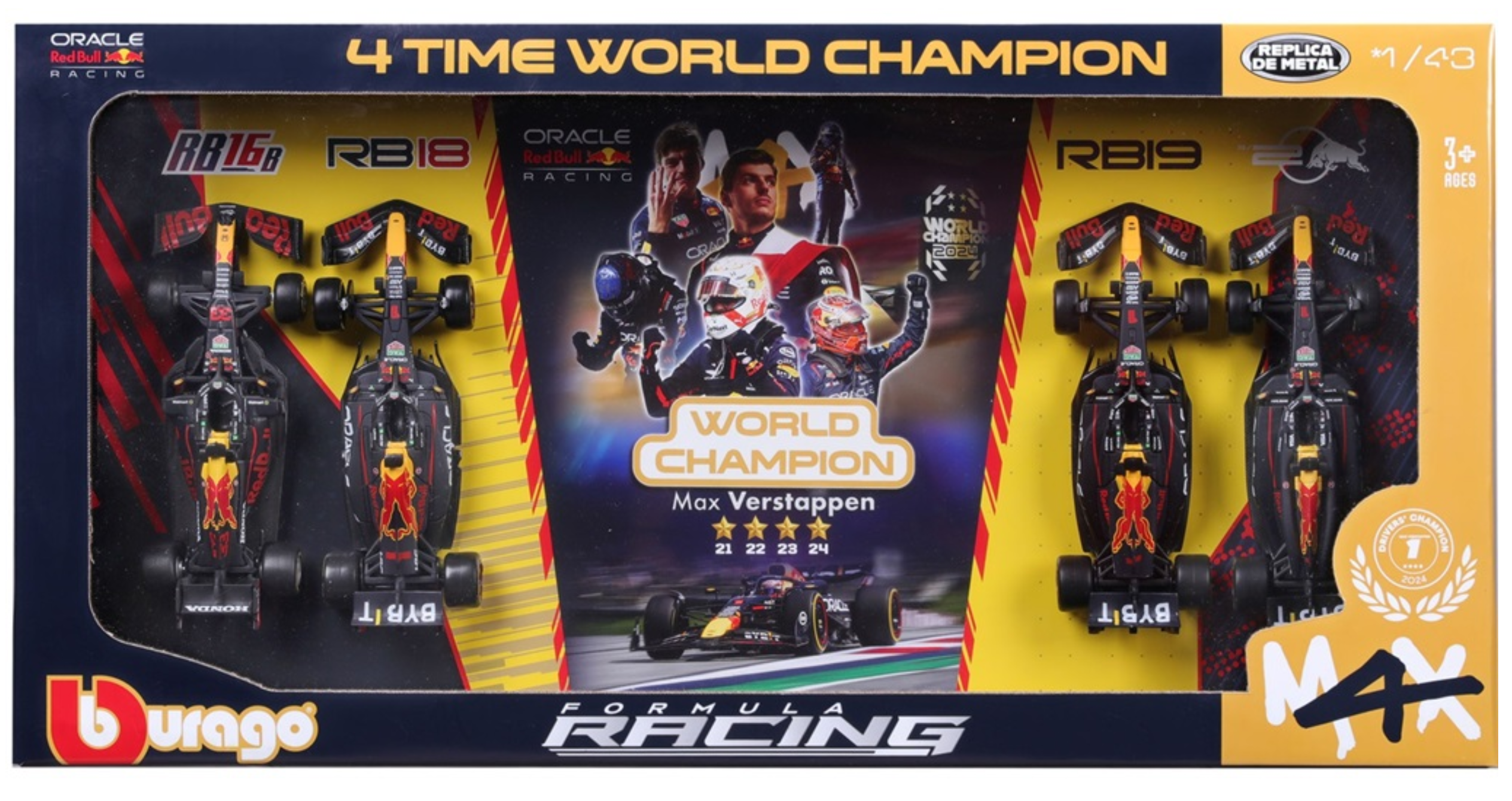 Bburago F1 Gift Set 1:43 Verstappen #1 Four World Championships 2021, 22, 23, 24 - 4 piece Gift Pack