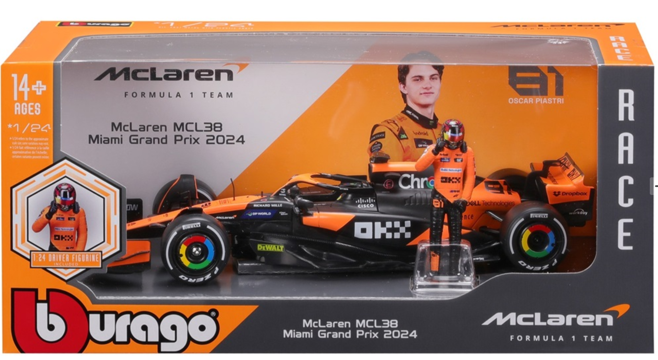 Bburago F1 with Driver 1:24 2024 McLaren MCL38 F-1 with Piastri Driver Figure #81 in WB