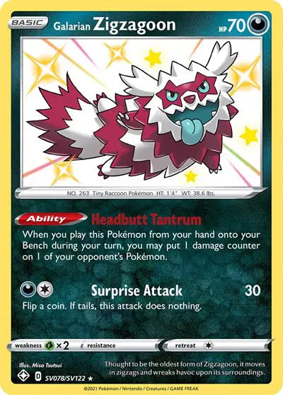 Galarian Zigzagoon Shining Fates: Shiny Vault  Shiny Holo Rare  SV078/SV122