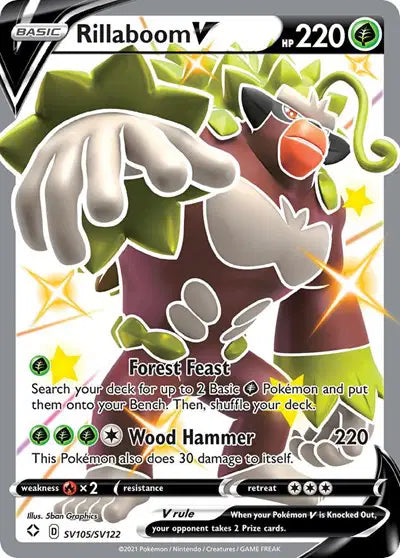 Rillaboom V Shining Fates: Shiny Vault  Shiny Holo Rare  SV105/SV122