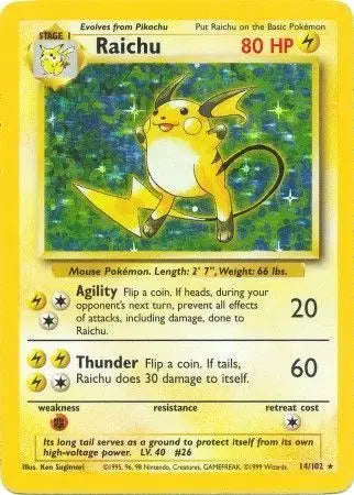 Raichu - Holo Rare - 14/102 (MP)