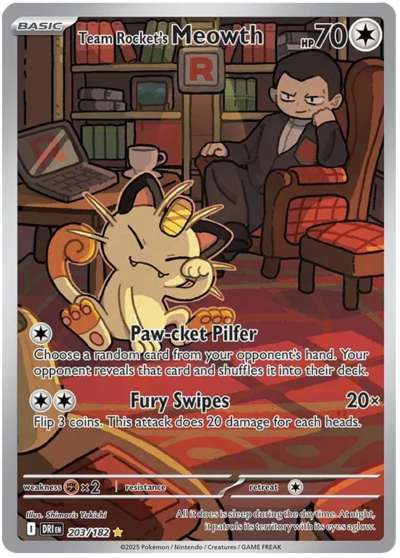 Team Rocket's Meowth Pokemon • Illustration Rare • 203/182 (B)