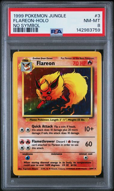 1999 POKEMON JUNGLE #3 FLAREON-HOLO NO SYMBOL PSA 8