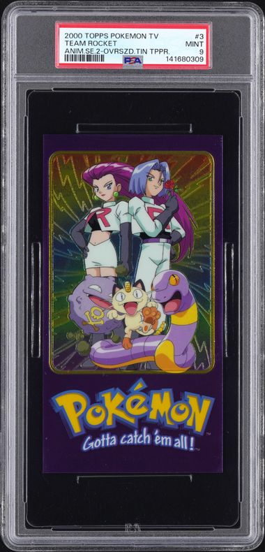 2000 TOPPS POKEMON TV ANIMATION SERIES 2 OVERSIZED TIN TOPPER #3 TEAM ROCKET ANIM.SE.2-OVRSZD.TIN TPPR. PSA 9