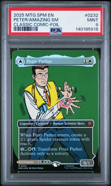2025 MAGIC THE GATHERING MARVEL'S SPIDER-MAN #0232 PETER/AMAZING SM CLASSIC COMIC-FOIL PSA 9