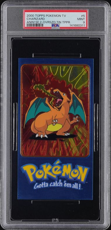 2000 TOPPS POKEMON TV ANIMATION SERIES 2 OVERSIZED TIN TOPPER #5 CHARIZARD ANIM.SE.2-OVRSZD.TIN TPPR. PSA 9